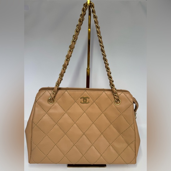 CHANEL Handbags - Authentic CHANEL Crown Shoulder Tote Bag Beige